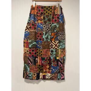Vintage Handmade Patchwork Midi Skirt Wearable Art Funky Artsy Size Medium JL